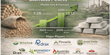 Biomass Pellets Market Projected to Grow  USD 7.681 billion in 2025 to USD 13.12 billion by 2035